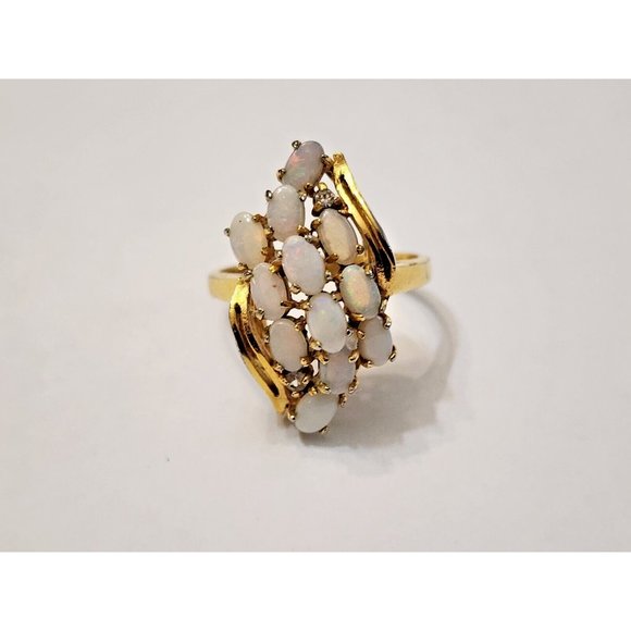 Faux Opal Cubic Zirconia CZ Gold Plated Cocktail Ring Sz 7 - Picture 2 of 7